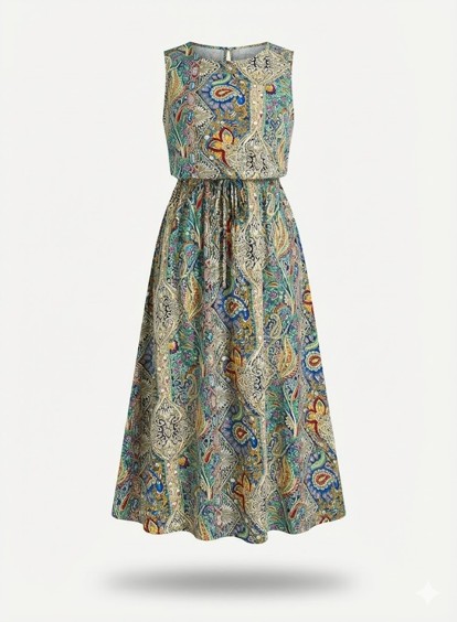 Ladies Bohemian Paisley Midi Dress