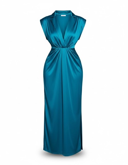 Ladies Teal Elegance Satin Maxi Dress