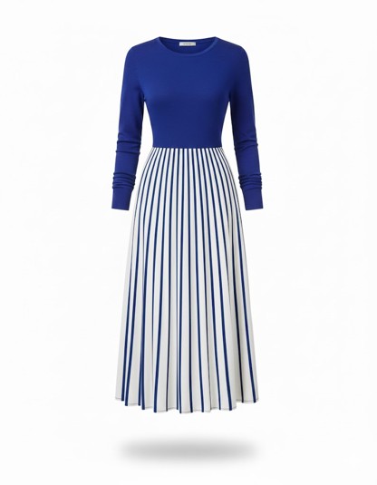 Azure Horizon Abstract Long Sleeve Midi Dress