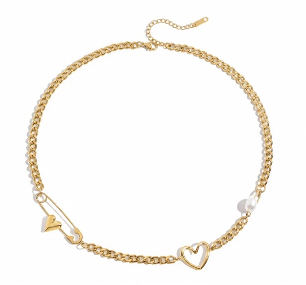 Gold Plated Pinned Heart Necklace