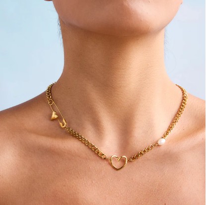 Gold Plated Pinned Heart Necklace