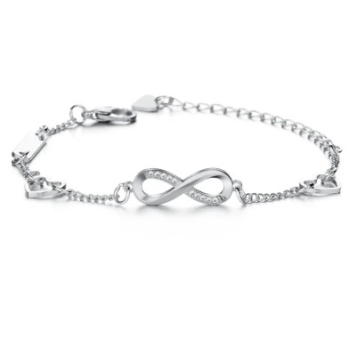 Sterling Silver Infinity Bracelet With Cubic Zirconia Details