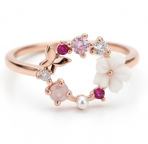 Rose Gold Plated Sterling Silver Floral Wreath Ring