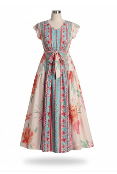 Riviera Bloom Striped Midi Maxi Dress