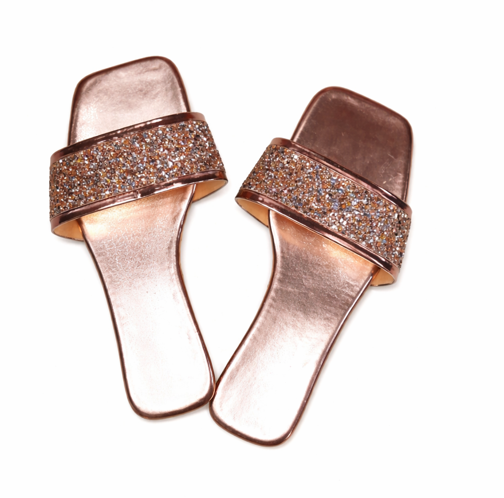Glittery rose gold slide sandals