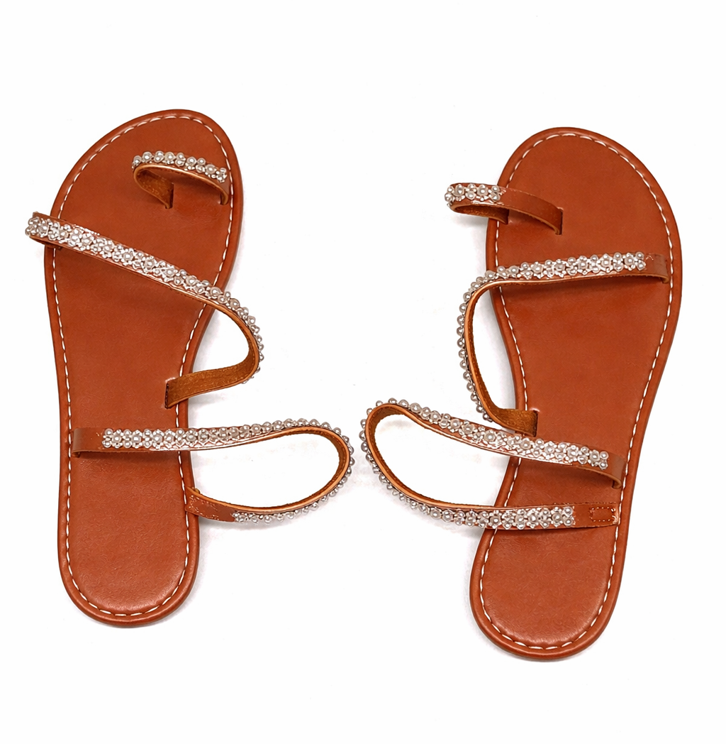 Pearl-Embellished Flat Sandals
