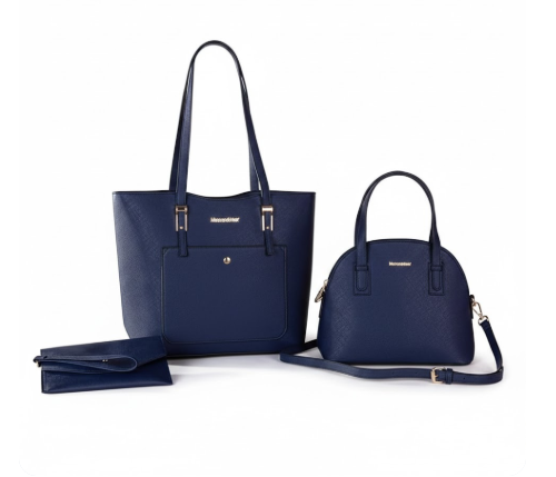 The Midnight Navy Essential Trio – Luxury Vegan Leather Handbag Set