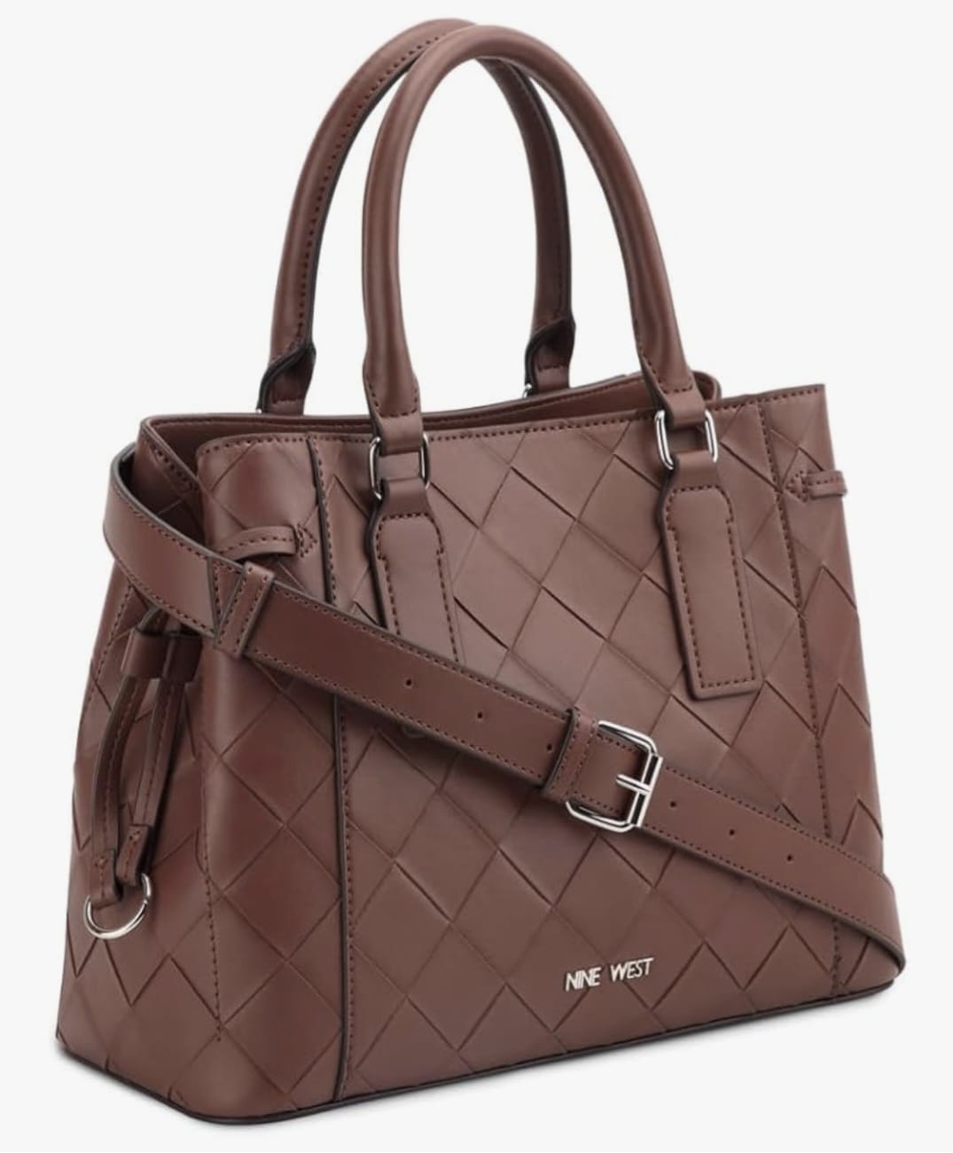 Nine West Women's Maude Woven Satchel – Chocolate Brown