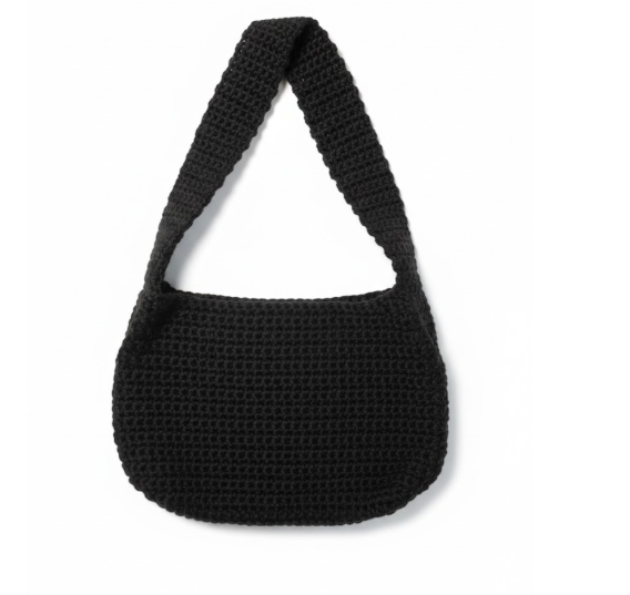 Hand-Crocheted Minimalist Hobo Bag – Noir Edition