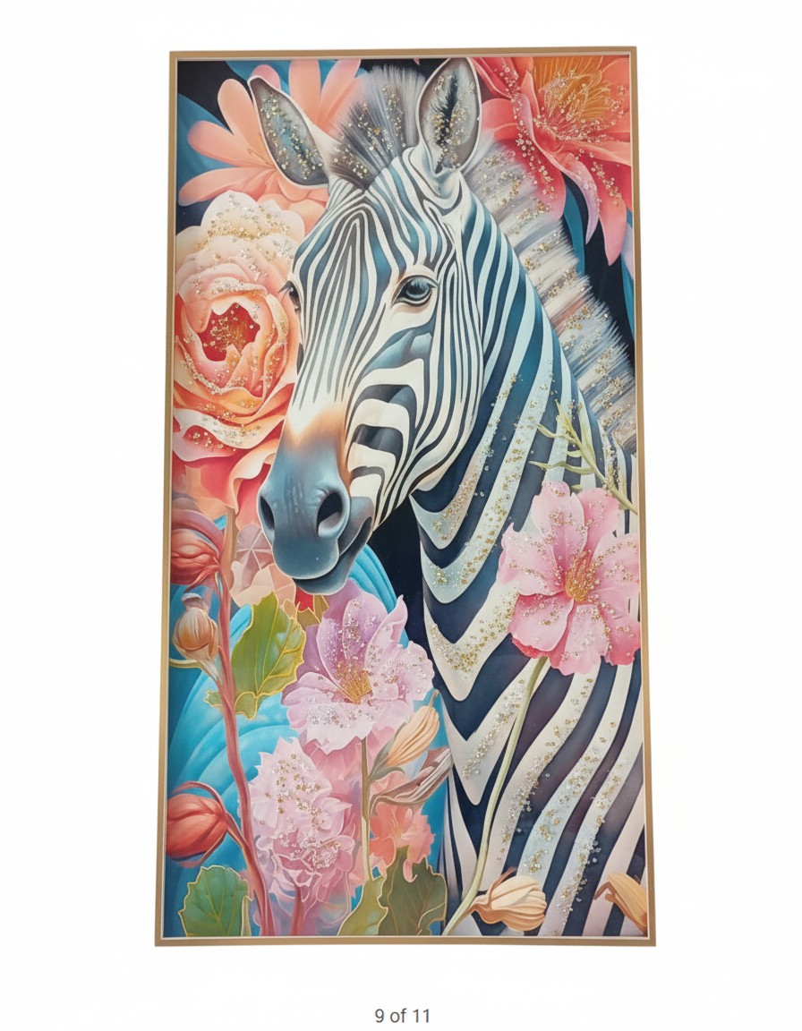 Midnight Petal Zebra - Wall mounted art with Led Light