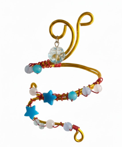 Handcrafted Spiral Wire Arm Cuff with Blue Star Beads and Multi-Colored Accents