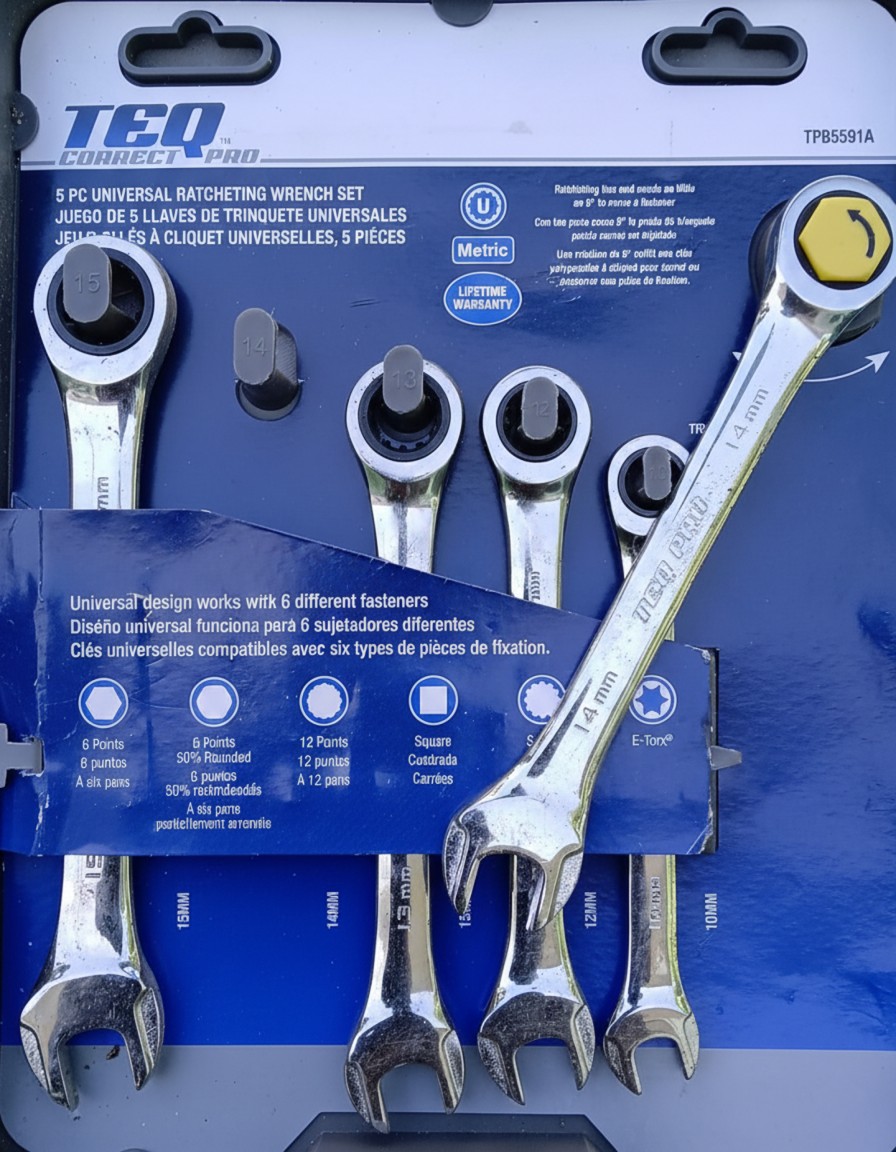 TEQ Correct Pro 5-Piece Universal Metric Ratcheting Wrench Set (Model: TPB5591A)
