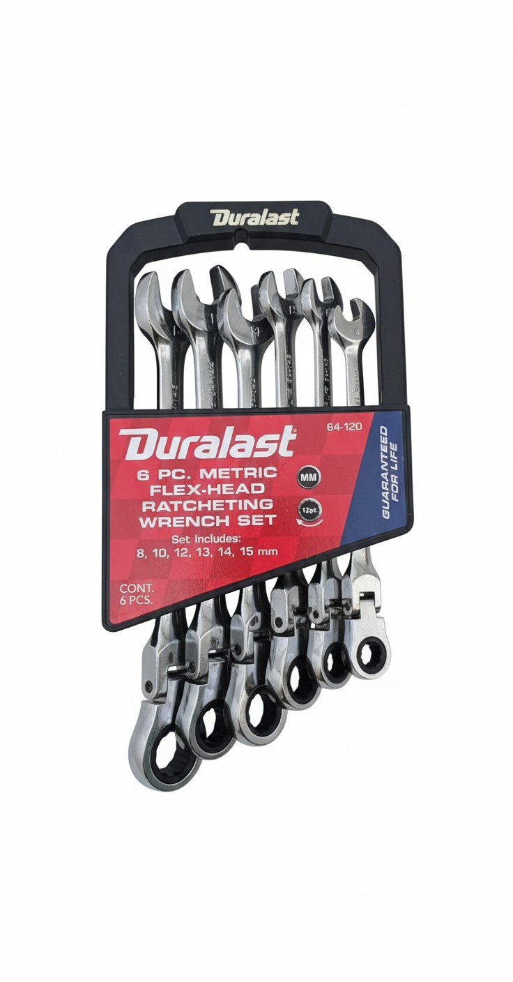 Duralast 6-Piece Metric Flex-Head Ratcheting Wrench Set [4MM]PART #64-120 [4SAE]PART #64-125