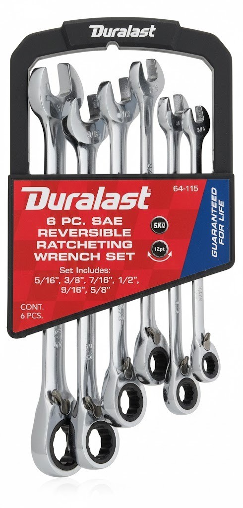 Duralast 6-Piece SAE Reversible Ratcheting Wrench Set #64-115[SAE]