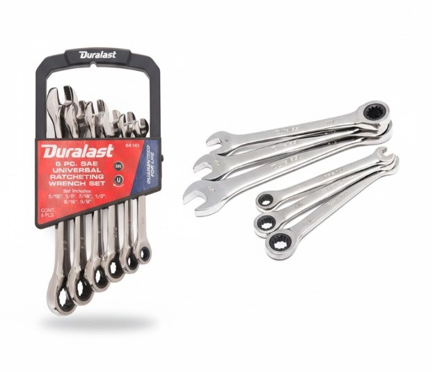 Duralast 6-Piece SAE Universal Ratcheting Wrench Set #64-145[1SAE]64-140[2MM]