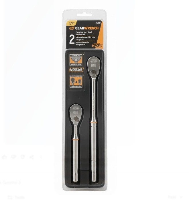 GEARWRENCH 2-Piece 3/8" Drive 90-Tooth Compact Head Ratchet Set part #81253T