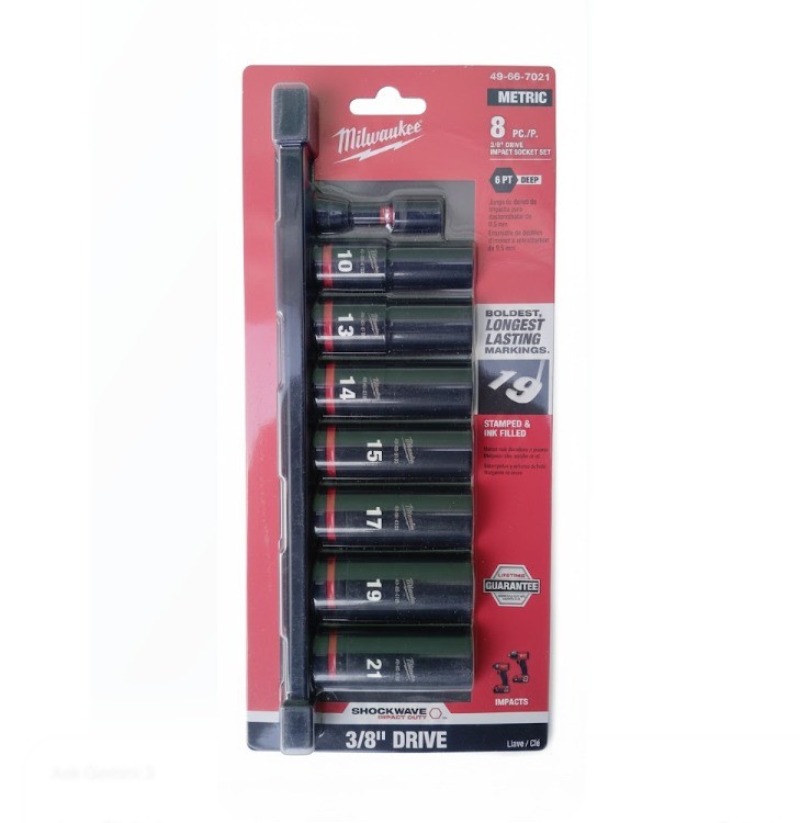 Milwaukee SHOCKWAVE Impact Duty 3/8" Drive Metric 6-Point Deep Socket Set (8-Piece) part #49-66-7021[7MM]PART #49-66-7024[3SAE]