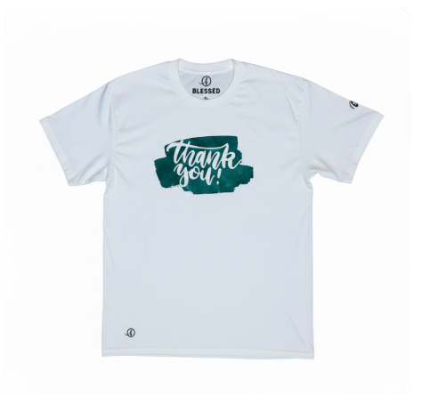 Artistic Graphic T-Shirt – Unisex White Tee with Teal Brushstroke Design