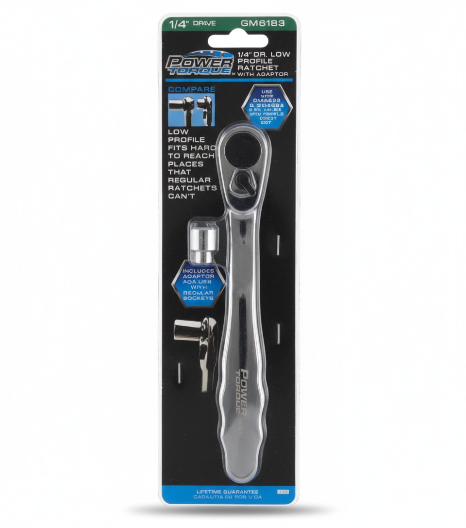Power Torque 1/4" Drive Low Profile Ratchet with Adaptor part #GM6183