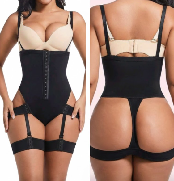 2-in-1 High-Waist Tummy Control Body Shaper with Integrated Garter Straps