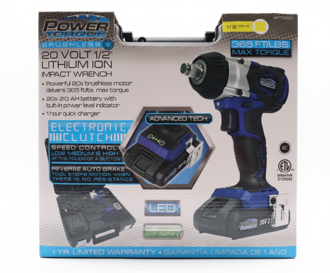 Power Torque Brushless 20 Volt 1/2" Lithium-Ion Impact Wrench #PTT0004