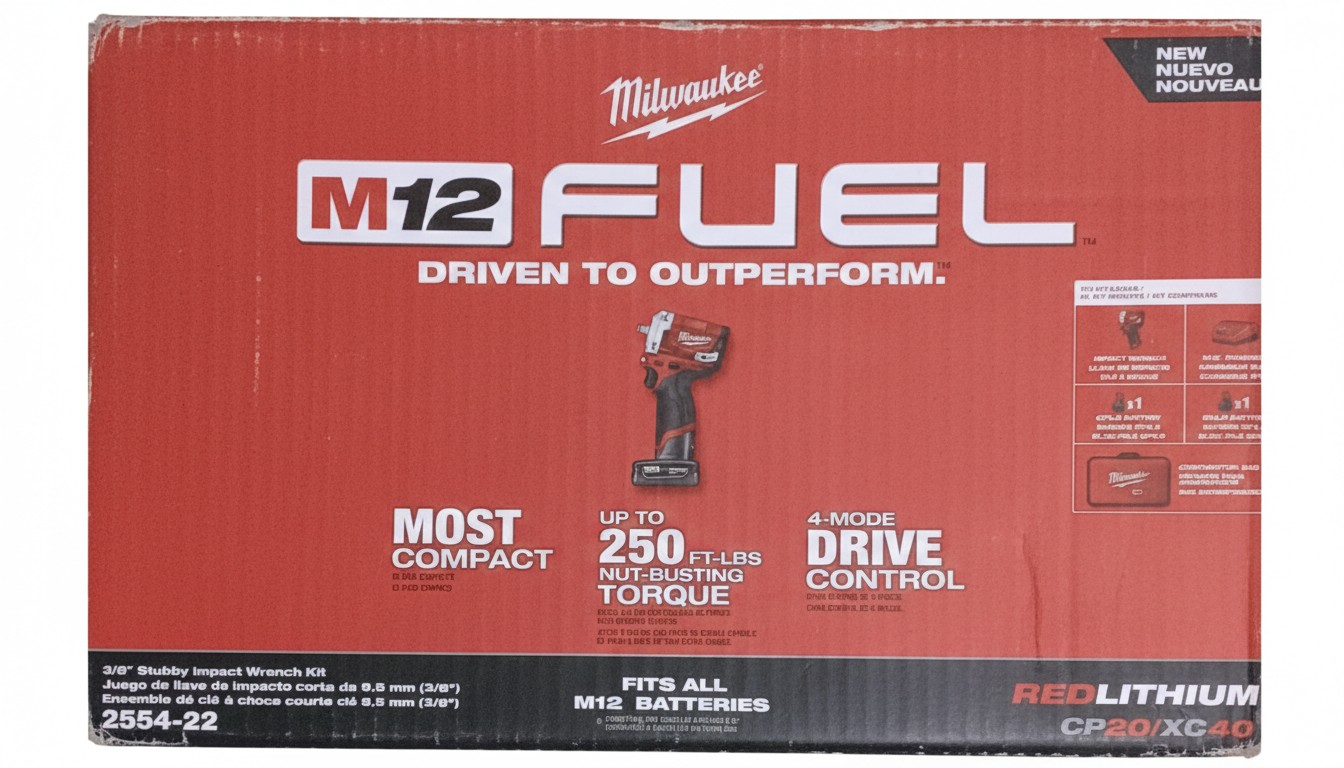 Milwaukee M12 FUEL 3/8" Stubby Impact Wrench Kit (Model Number: 2554-22)