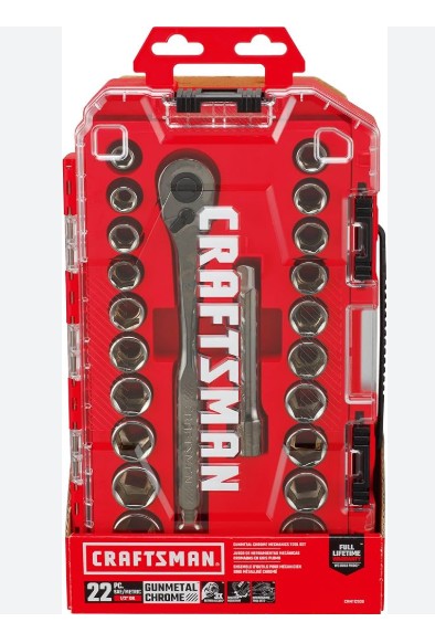 CRAFTSMAN Gunmetal Chrome 22-Piece Metric and SAE 1/2-in Drive 6-point Mechanics Tool Set part #CMMT12030