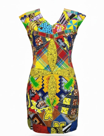 Artisanal Multi-Pattern Patchwork Shift Dress Size Large