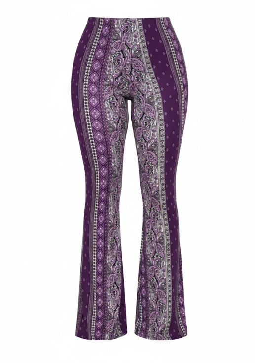 Boho-Chic Purple Paisley Flare Leggings Size XXL