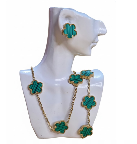 3-Piece Malachite & Gold Clover Set
