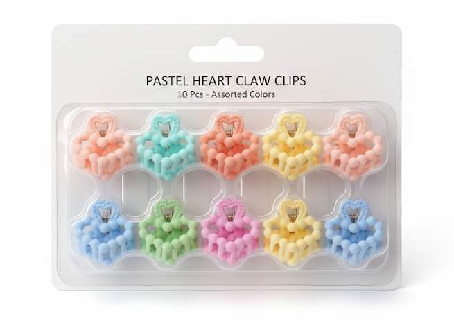 10-Piece Pastel Heart Mini Claw Clips Set – Assorted Matte Candy Colors – Non-Slip Hair Jaw Clips for Girls and Women