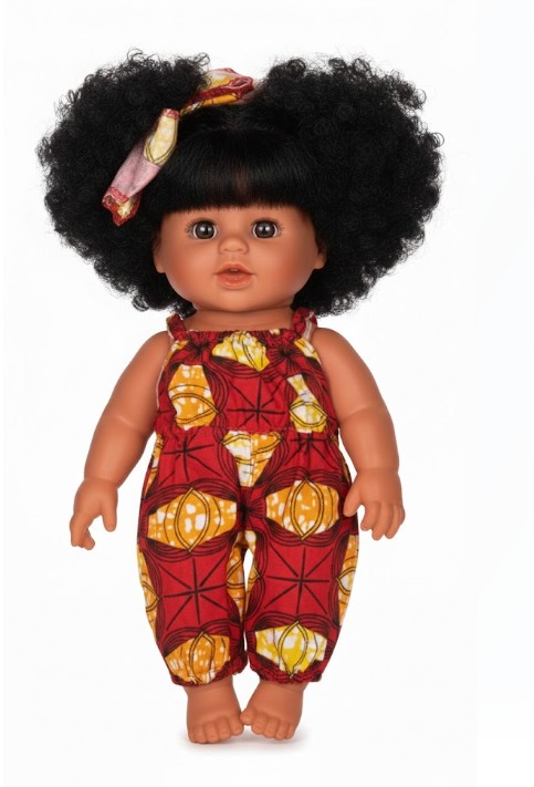 12-inch Baby Doll in Red Geometric Romper