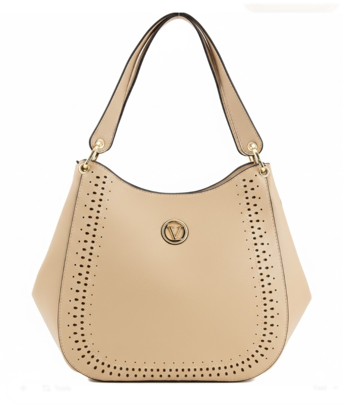 Laser-Cut Designer Hobo Bag in Nude