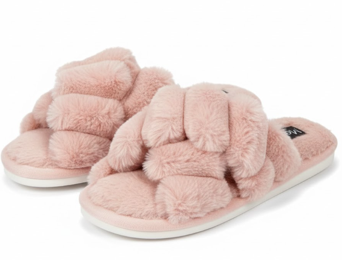 Ultra-Plush Faux Fur Criss-Cross Slippers