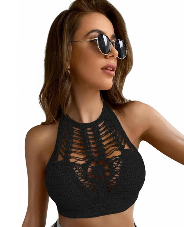Women’s Crochet Halter Crop Top – Size Small