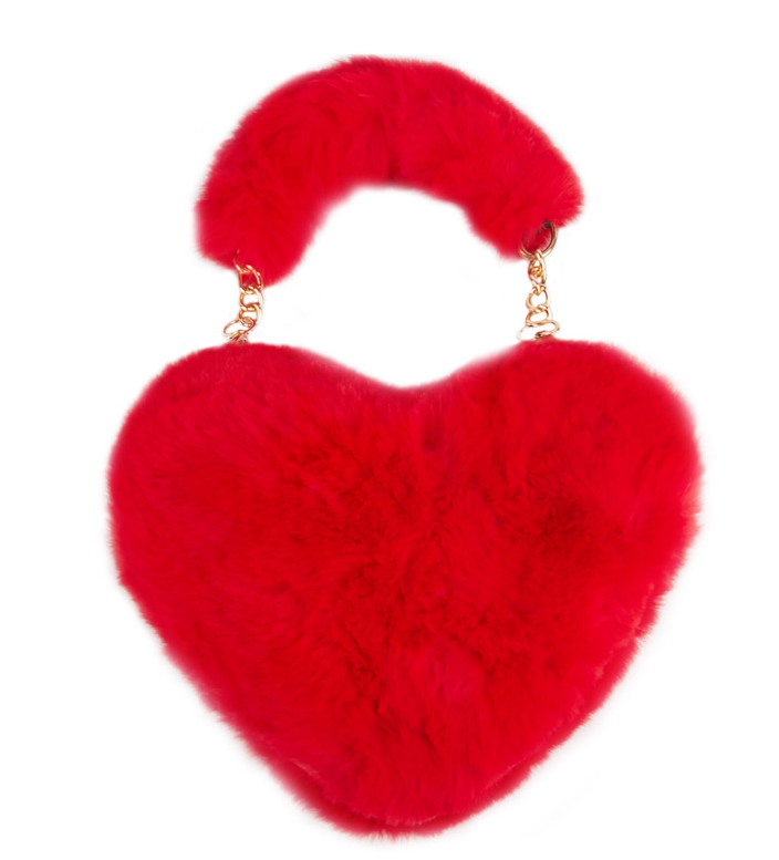 Faux Fur Heart-Shaped Top-Handle Bag – Vibrant Red