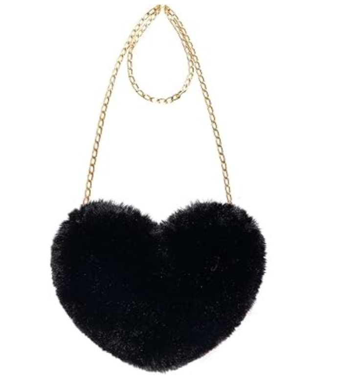 Plush Heart-Shaped Crossbody Bag – Midnight Black