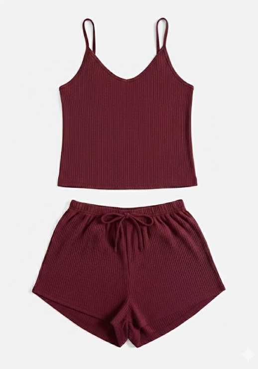 Rib-Knit Cami & Drawstring Shorts Lounge Set