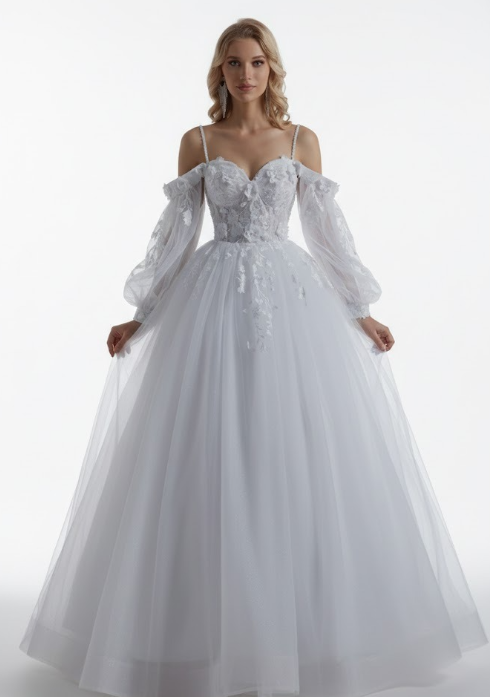 Mid-Length Lace Bridal Gown with Removable Sleeves – Size Medium