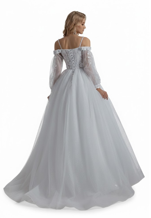 Mid-Length Lace Bridal Gown with Removable Sleeves – Size Medium