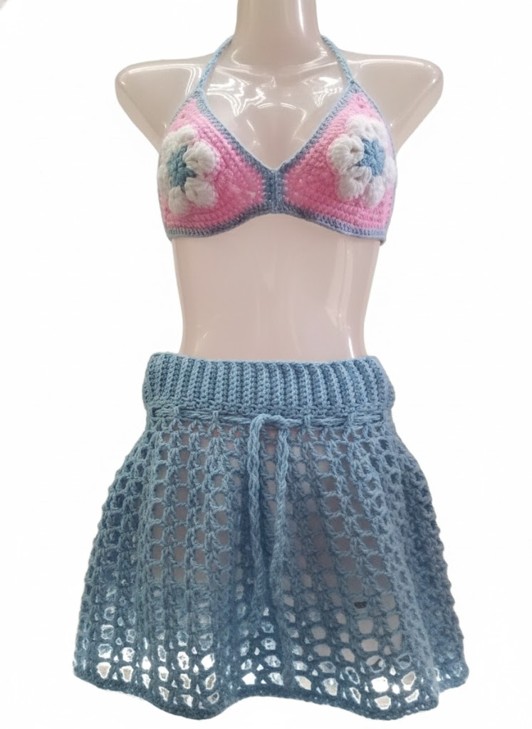Floral Sun" Hand-Crocheted Two Piece Festival Set (small)