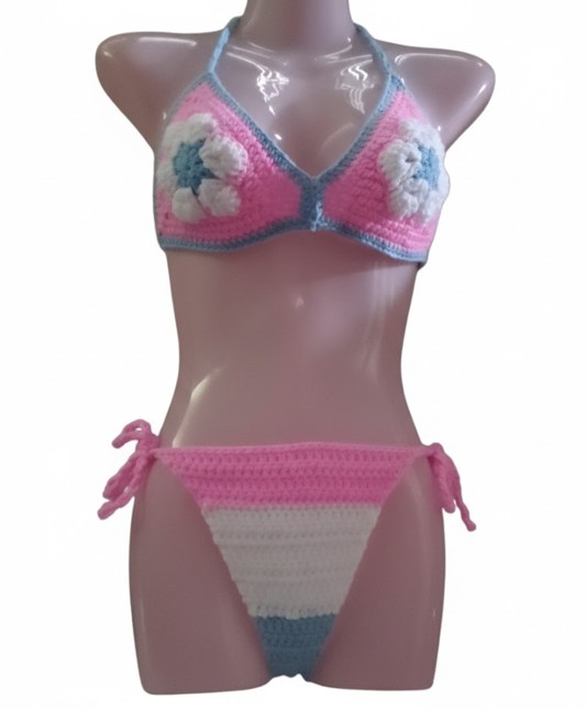 The "Seafoam Mist" Hand-Crocheted Two Piece set (small)