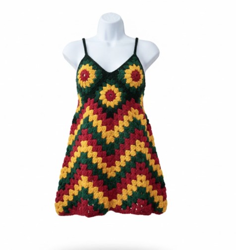 The "Wildflower" Chevron Hand-Crocheted  Mini Dress (Small)