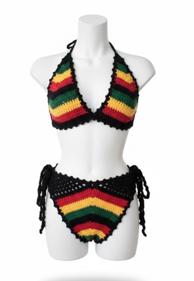 The "Rasta Bloom" Hand-Crocheted Two Piece Set (XL)