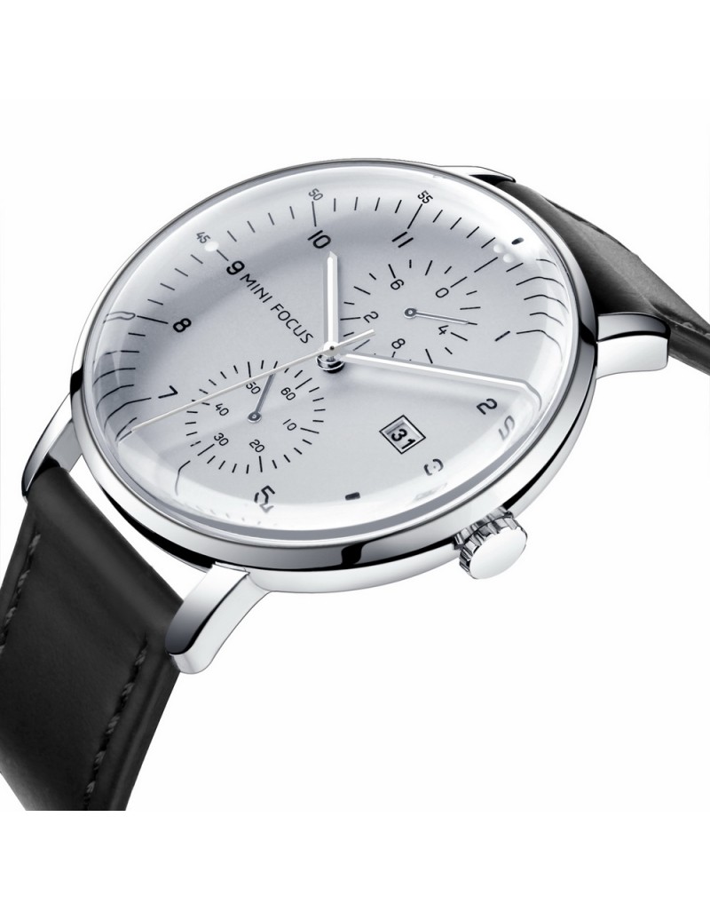 MF0052G Men’s Leather Strap Quartz Watch- Black & White