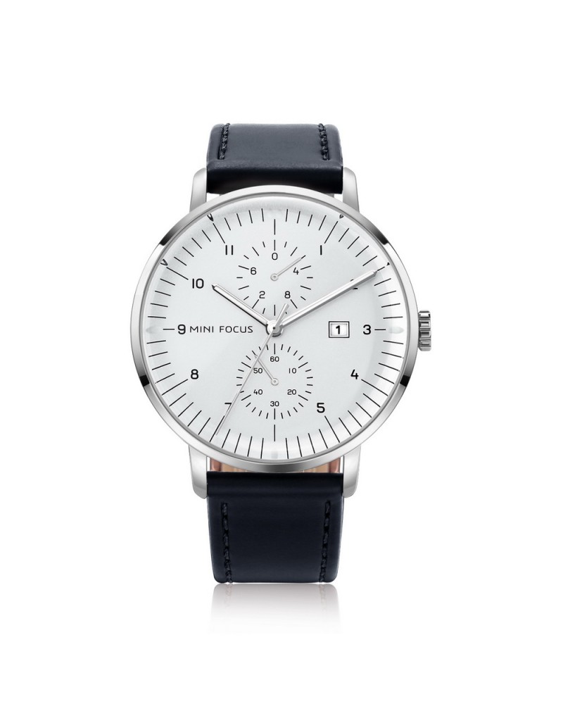 MF0052G Men’s Leather Strap Quartz Watch- Black & White