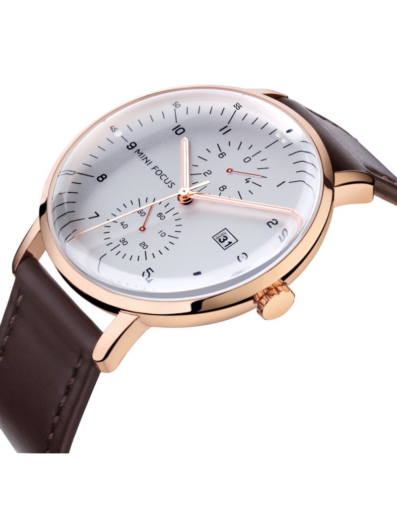 MF0052G Men’s Leather Strap Quartz Watch- Brown & White