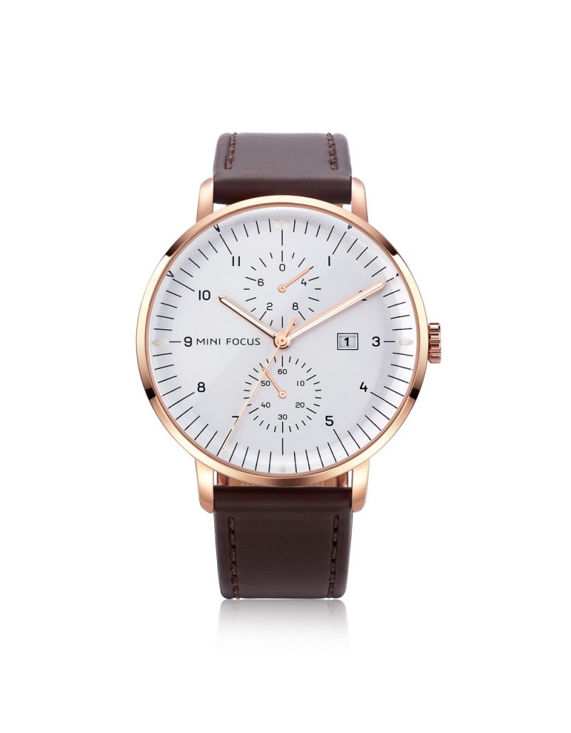 MF0052G Men’s Leather Strap Quartz Watch- Brown & White