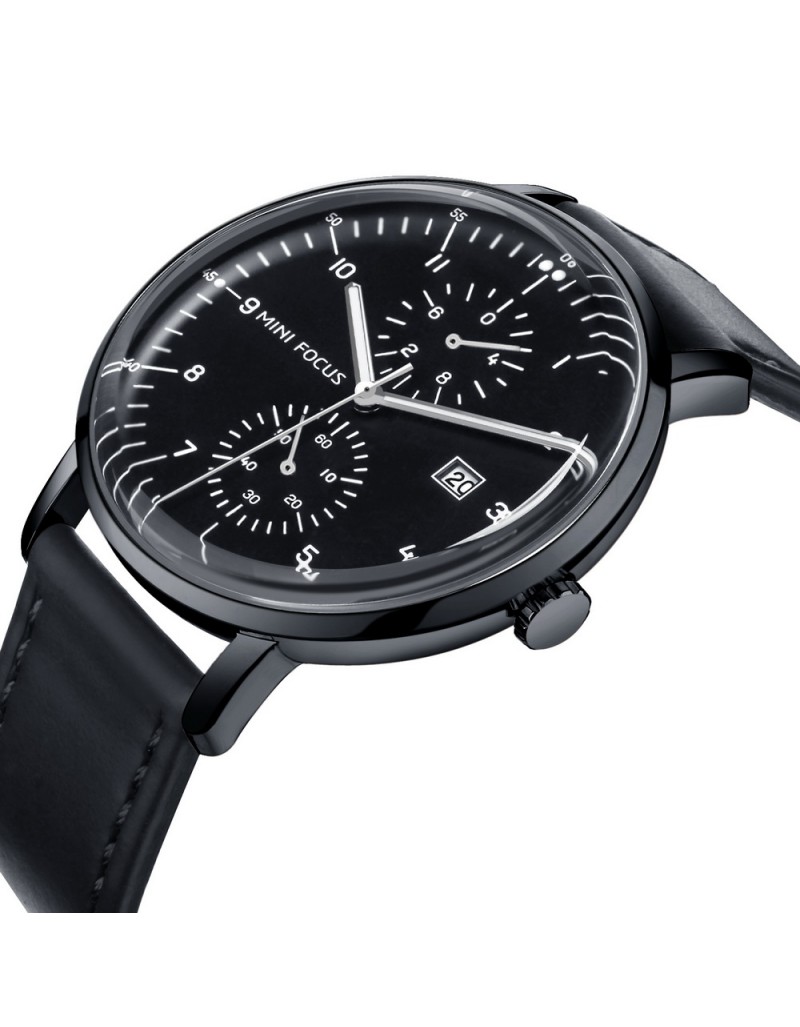 MF0052G Men’s Leather Strap Quartz Watch- Black