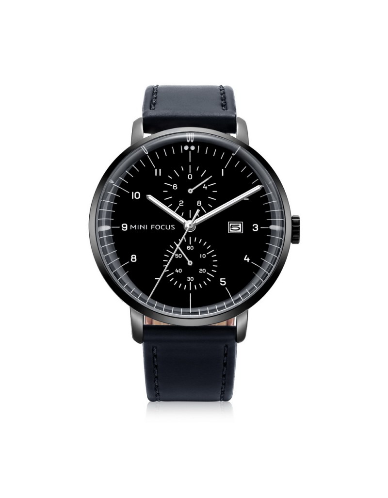 MF0052G Men’s Leather Strap Quartz Watch- Black